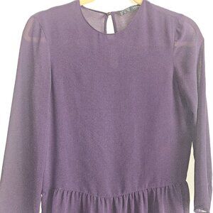 Whimsygoth Gawzy Witchy Y2K Purple Sheer Shirt Peplum Long Sleeve XS